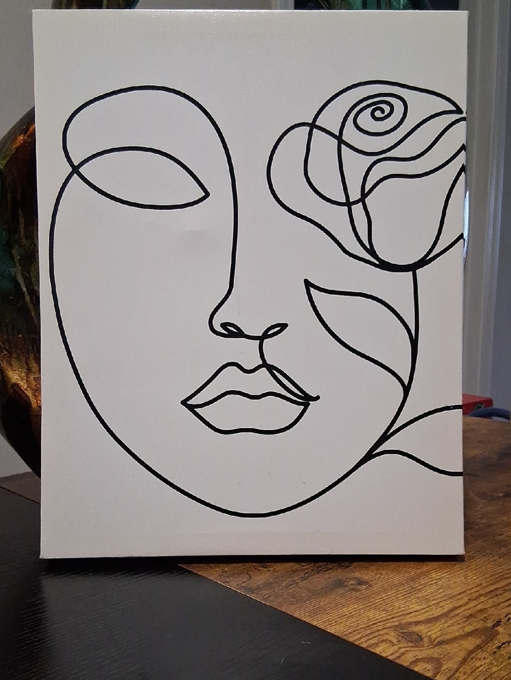 Minimalist Black Line Face & Rose Canvas Art